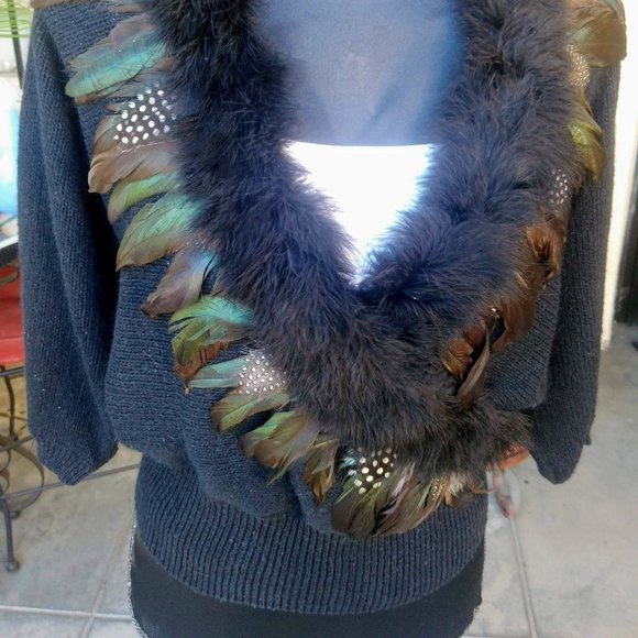 Bonnie and Bill New York Sweaters - 🔥SALE🔥BONNIE AND BILL NEW YORK BLK SWEATER w/FEATHER TRIM (FREE SHIPPING)!!!
